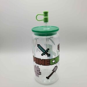 Minecraft Themed 16 oz Tumbler with Straw, Lid & Straw Cap. UVDTF Wrap.